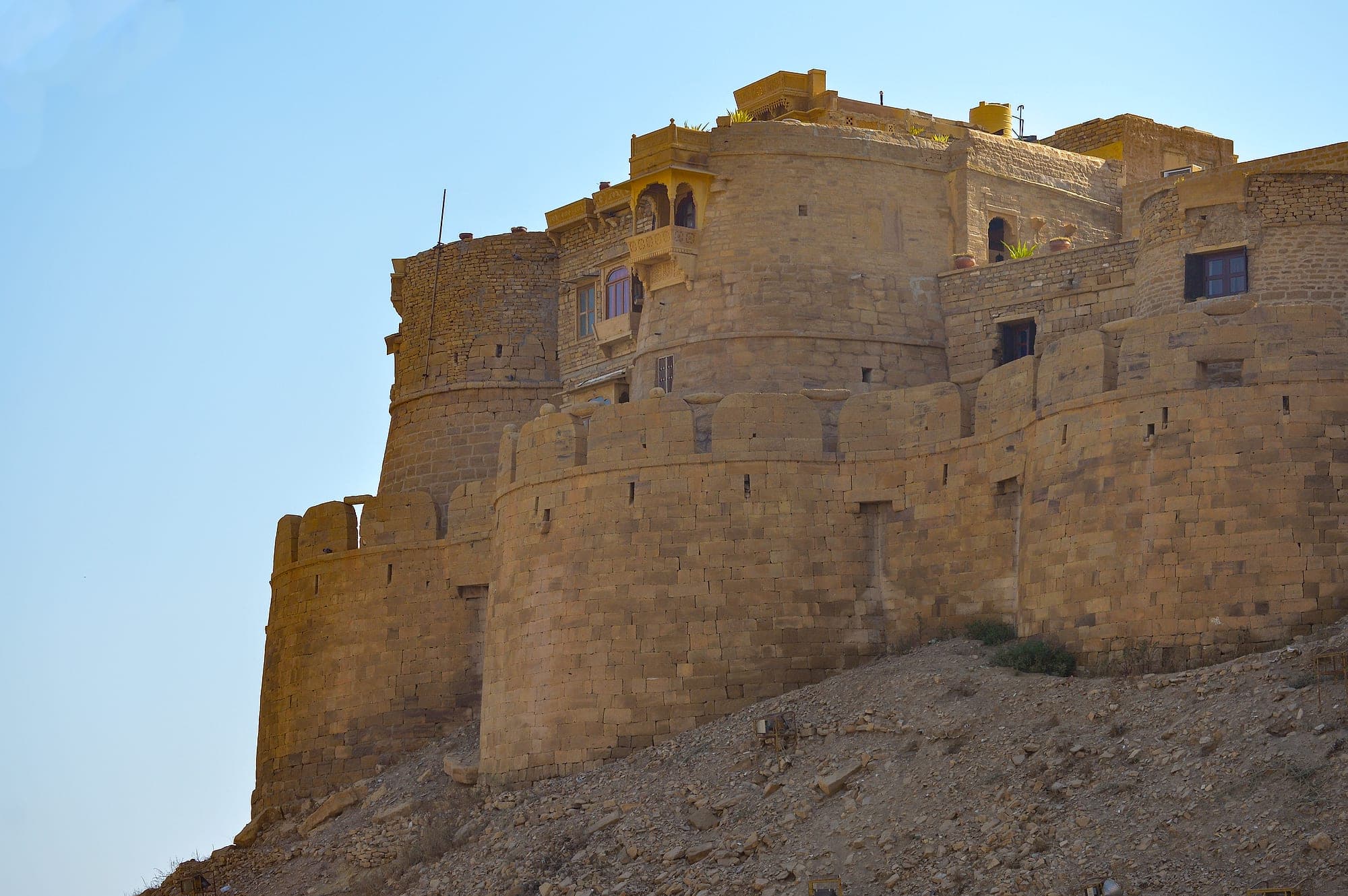 The sandstone walls of Jaisalmer Fort in Rajasthan
