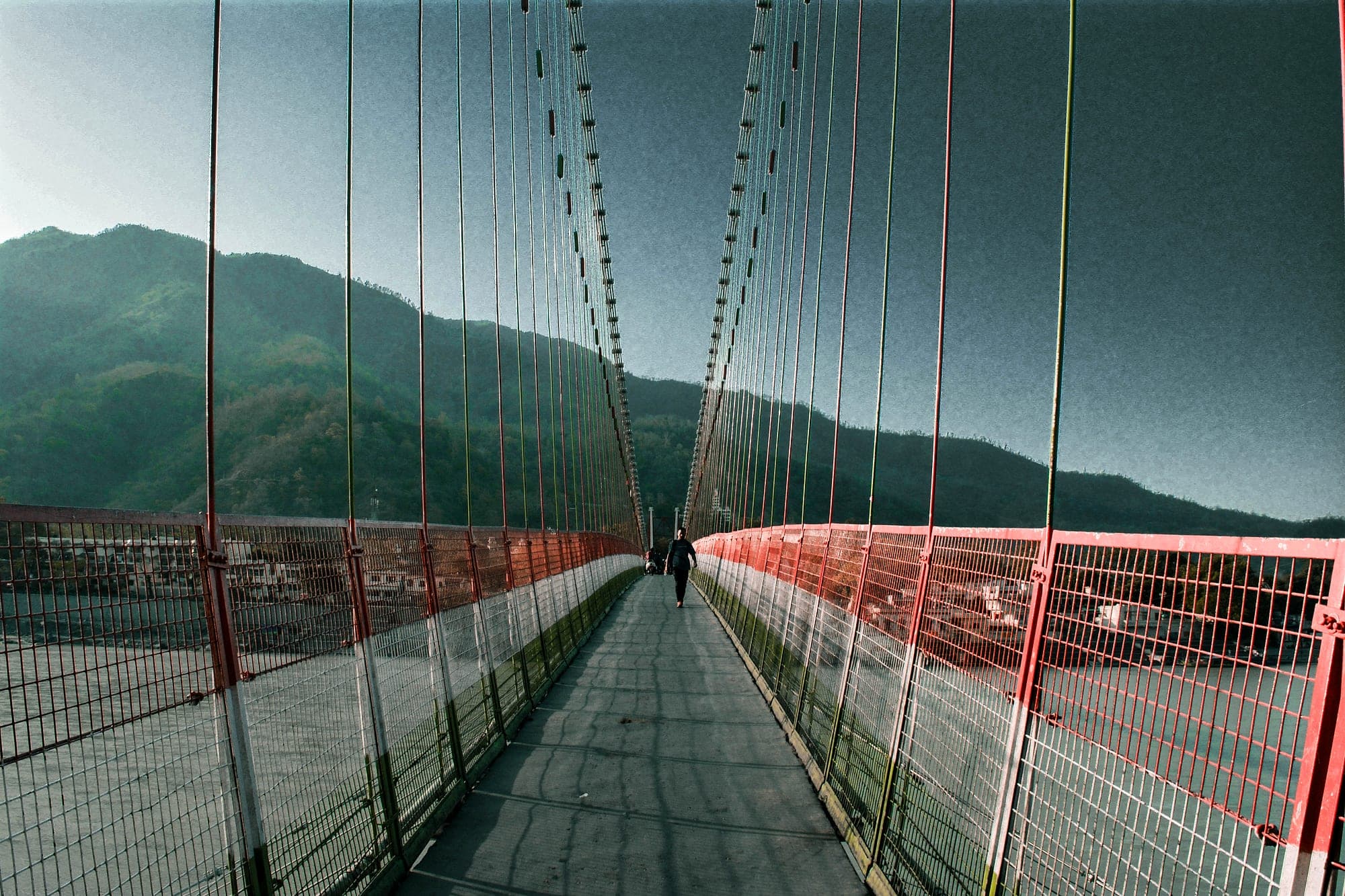 The suspension footbridge across the Ganga at Rishikesh