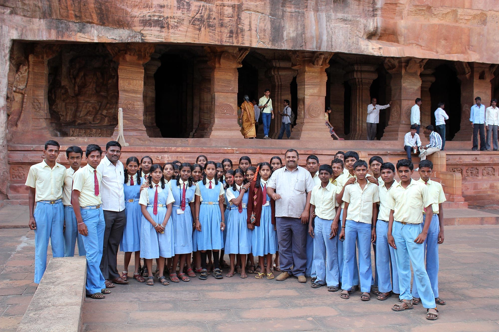 The rock-cut cave temples above the lake at Badami, Karnataka