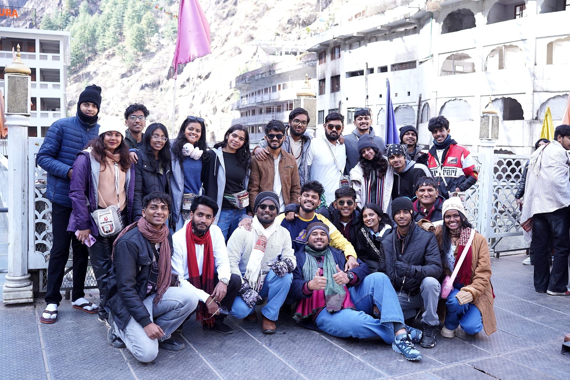 A student group together at Manikaran, the kind of trip an Ambassador brings their friends on